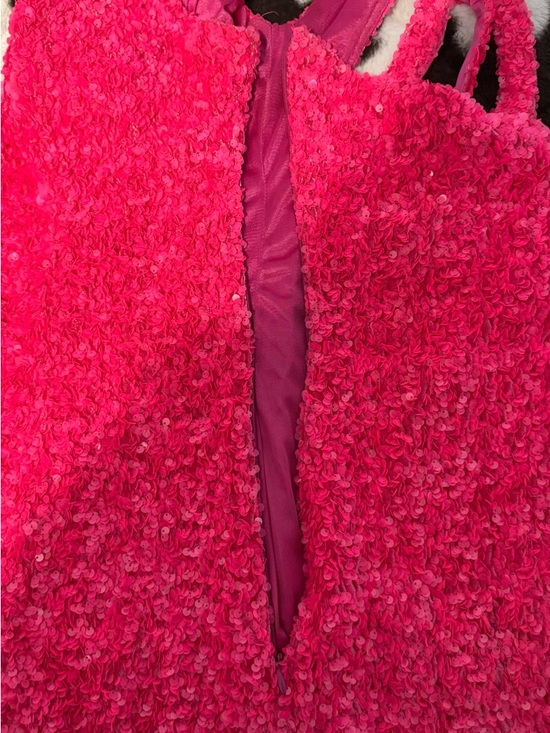 Hot Pink Sequin One Shoulder Mini Dress Textured Party Cocktail Large - Picture 7 of 9